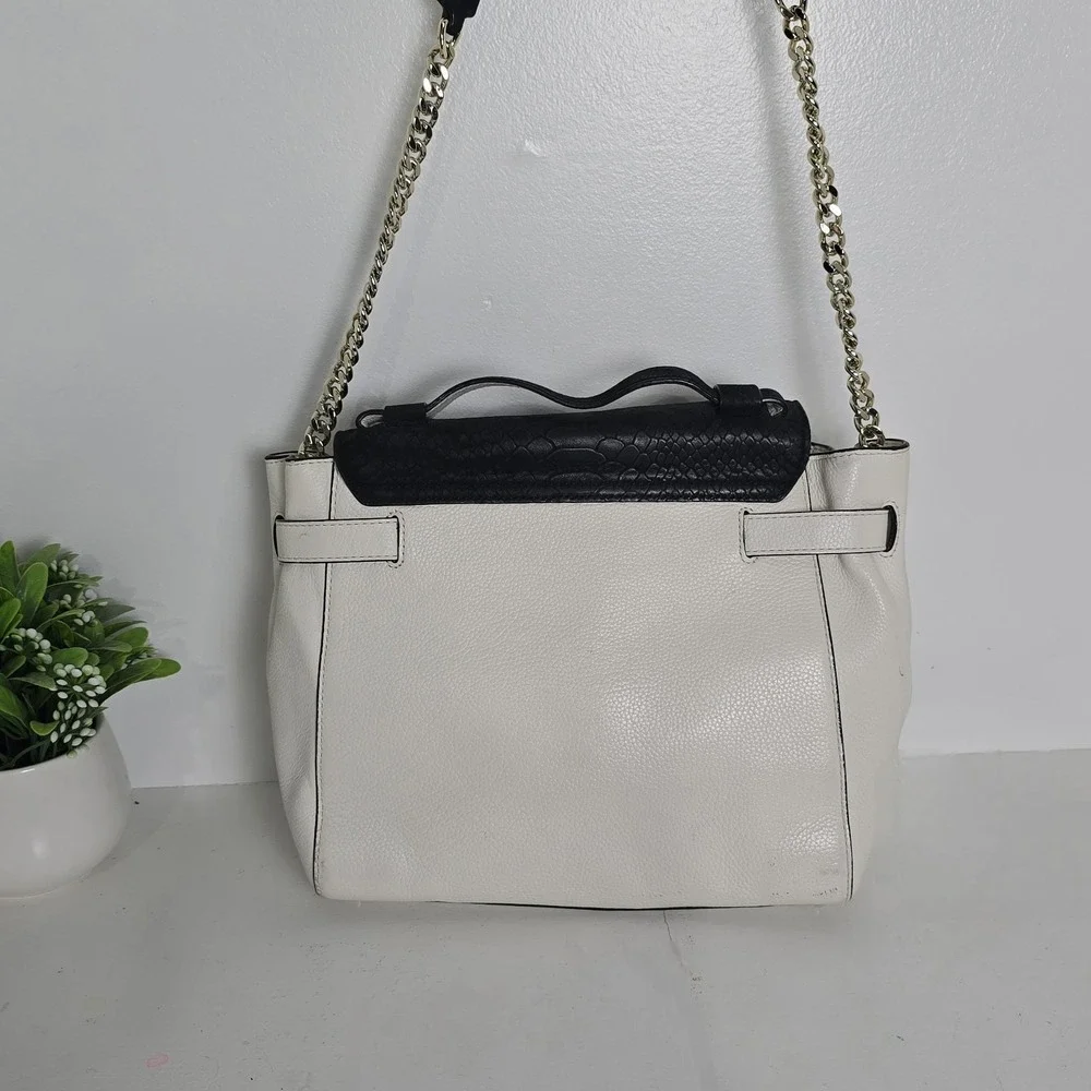 Kate Spade Cement Black Leather Shoulder Purse Chain Strap Magnetic Flap Closure
